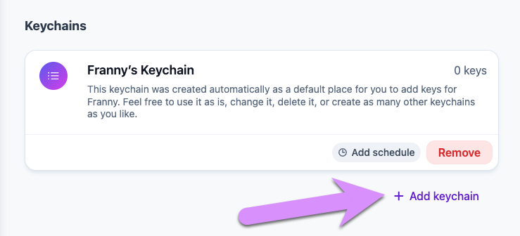 Click 'Add keychain' near the bottom of the screen