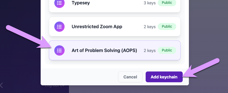 Find and add the 'AOPS' public keychain to your user