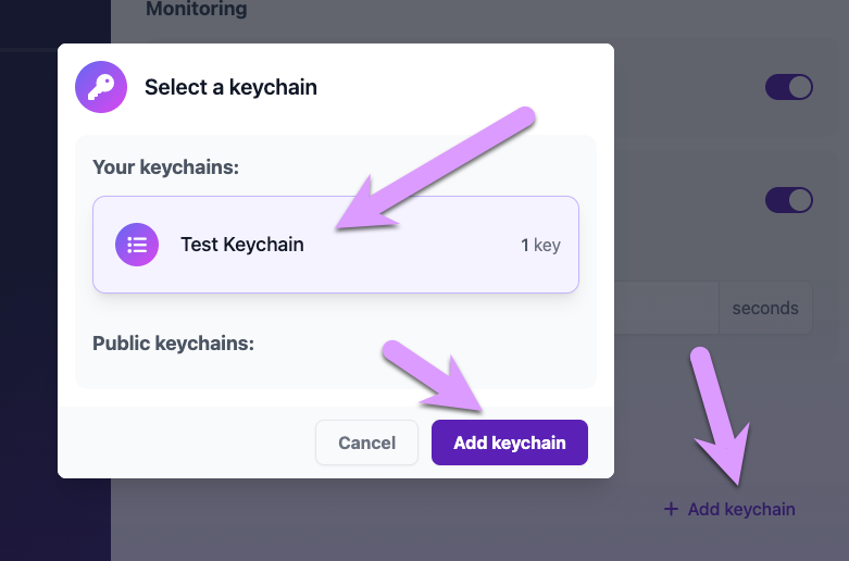 On the 'Edit user' screen, add the keychain