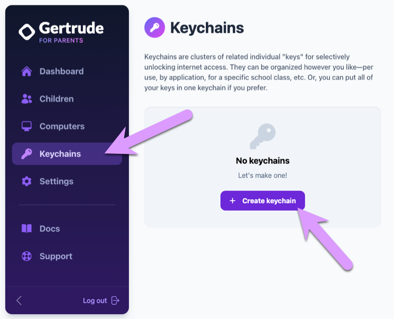 adding a keychain from the 'Keychains' screen