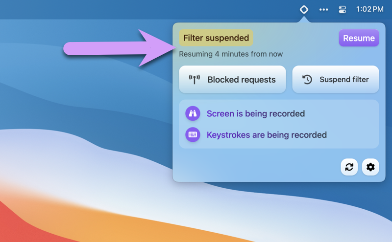 Filter is temporarily suspended, but monitoring continues