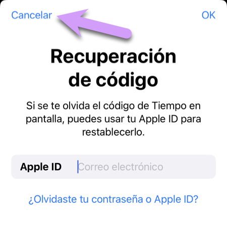 Bloquear un iPhone: ngrese su ID de Apple para permitir la recuperación del código de acceso de Screen Time