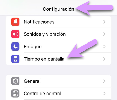 Bloquear un iPhone: comience en 'Configuración' -> 'Tiempo de pantalla'