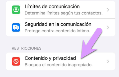 cinco cosas que olvidaste al bloquear el iPhone de tus hijos: Configuración > Tiempo en pantalla > Contenido y privacidad