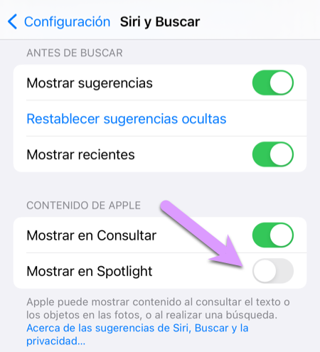 cinco cosas que olvidaste bloquear el iPhone de tus hijos: diable 'Mostrar en Spotlight'