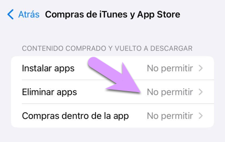 Prohíbe la posibilidad de eliminar las apps de nuevo