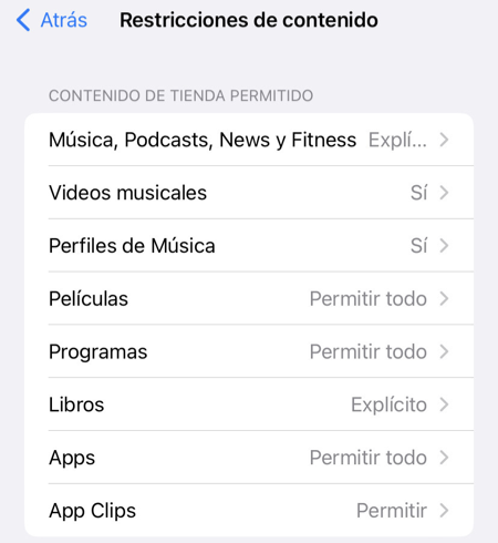 Bloquear un iPhone: Tiempo frente a la pantalla > Restricciones de contenido y privacidad > Restricciones de contenido