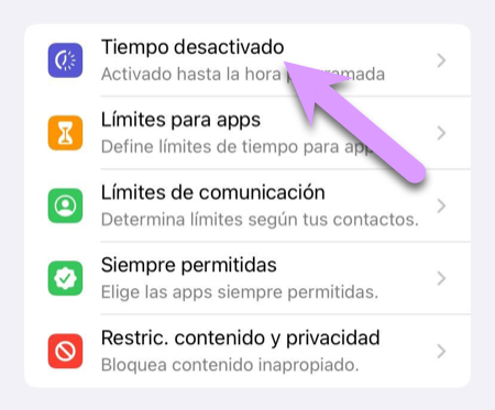 Bloquear un iPhone: Controles de 'tiempo desactivado', utilizados para especificar horarios para la actividad permitida