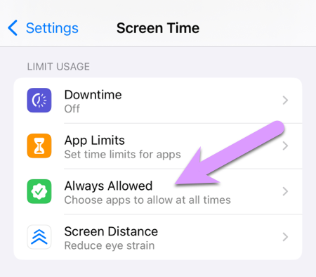 locking down an iPhone: Always Allowed lets you specify apps not subject to Downtime