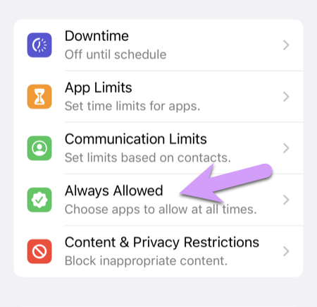 locking down an iPhone: Always Allowed lets you specify apps not subject to Downtime