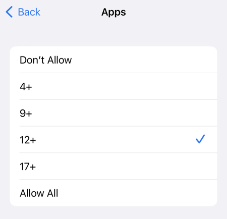 locking down an iPhone: understanding the Content Restrictions > Apps screen