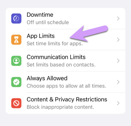 locking down an iPhone: App Limits settings