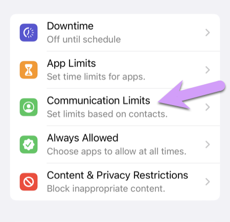 locking down an iPhone: Communication Limits settings