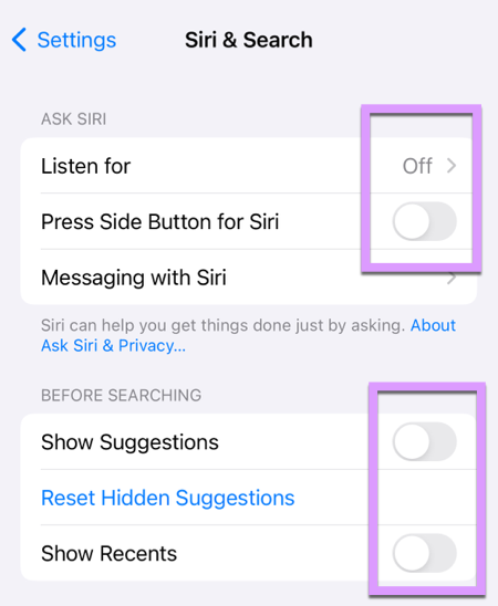 locking down an iPhone: disable all Siri system integrations for safety