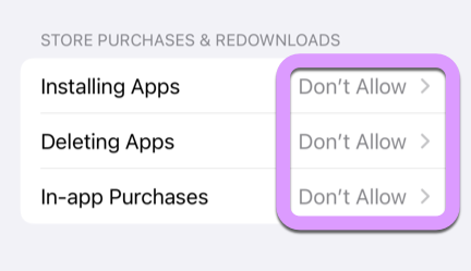 locking down an iPhone: don't allow installing apps, deleting apps, or in-app purchases