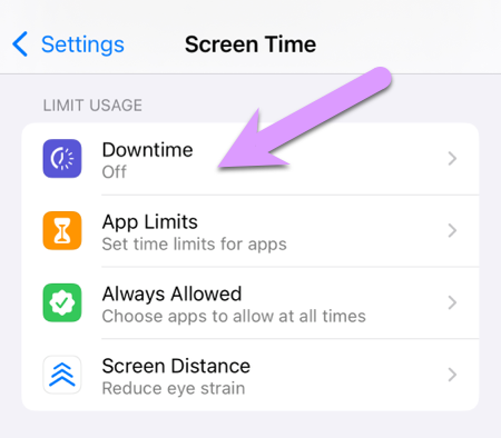 locking down an iPhone: 'Downtime' controls, used to specify schedules for permitted activity