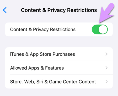 locking down an iPhone: click to enable Content & Privacy Restrictions