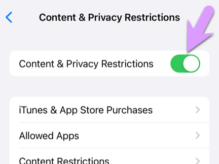 locking down an iPhone: click to enable Content & Privacy Restrictions