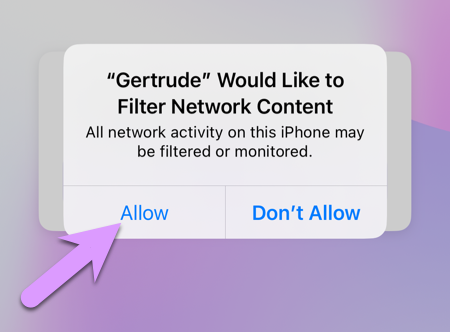 Click to allow Gertrude to filter network content