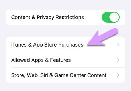 locking down an iPhone: Content & Privacy Restrictions > iTunes & App Store Purchases