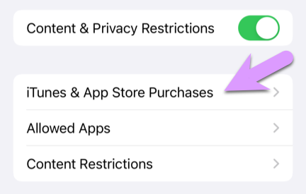 locking down an iPhone: Content & Privacy Restrictions > iTunes & App Store Purchases