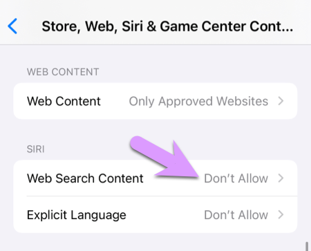 locking down an iPhone: be sure to disallow Siri > Web Search Content