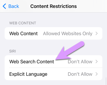 locking down an iPhone: be sure to disallow Siri > Web Search Content