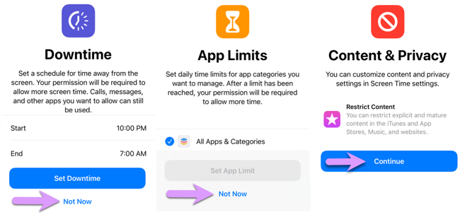 locking down an iPhone: skip these screens when setting up Screen Time