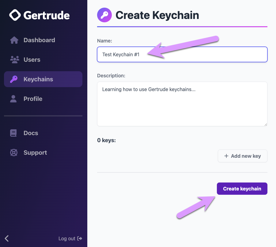 Give your new keychain a name, then click 'create'