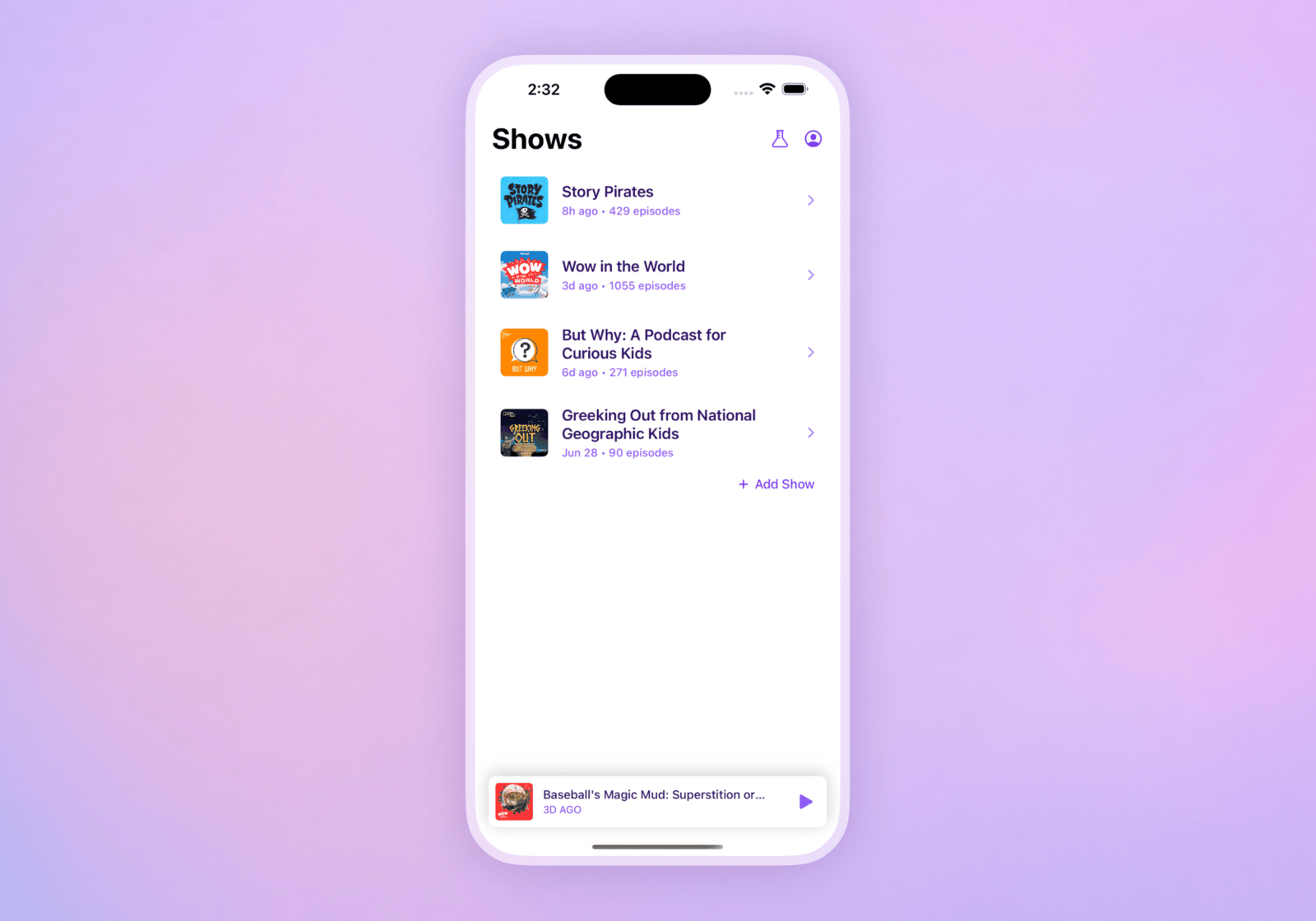 The approved shows library in Gertrude Podcasts