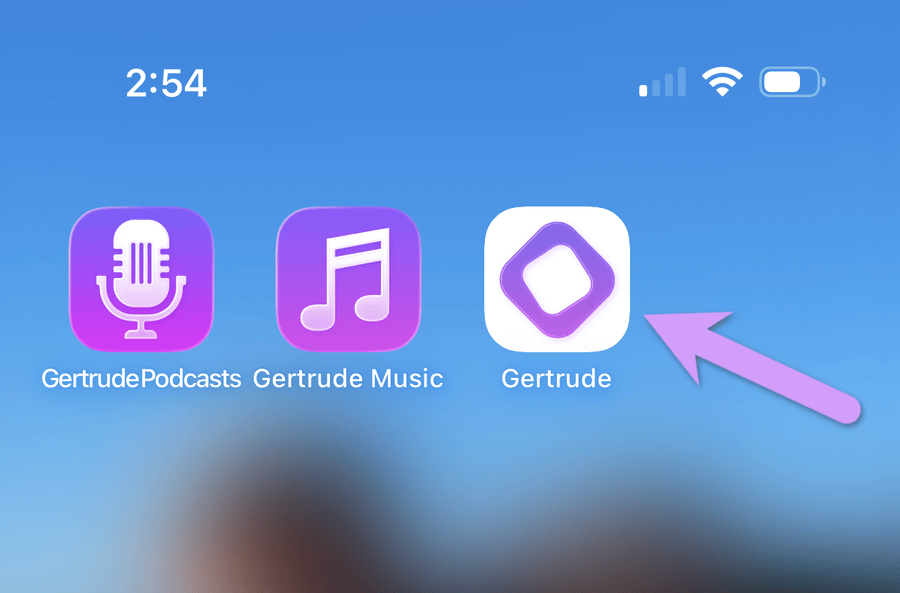 the Gertrude Blocker app installed on an iPhone home screen
