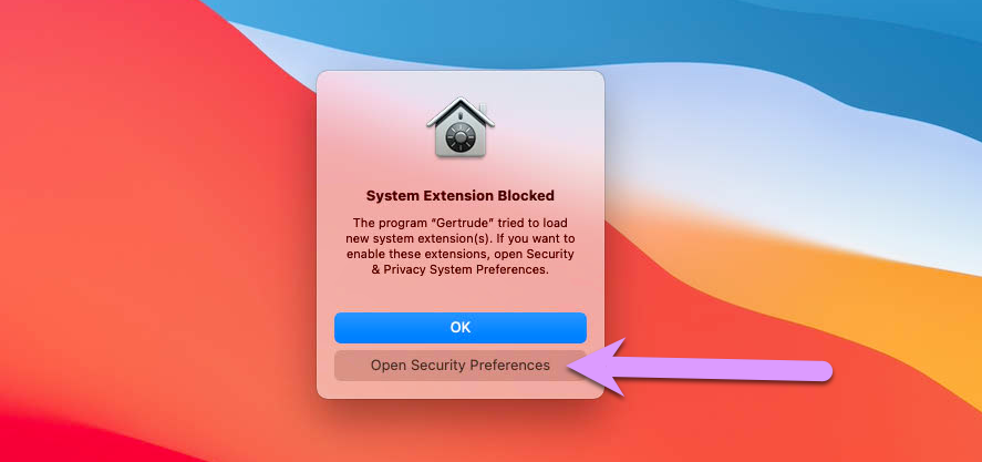Click 'Open Security Preferences'