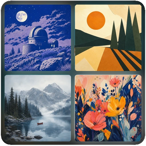 Four fictional album covers arranged as a two-by-two playlist mosaic